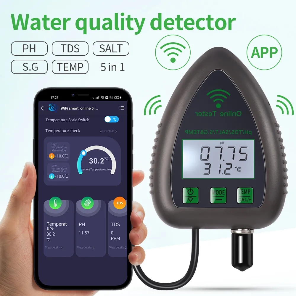 Ph Meter Digital Water Tester - Tuya Wifi 5 In1 Waterkwaliteitstester Online
