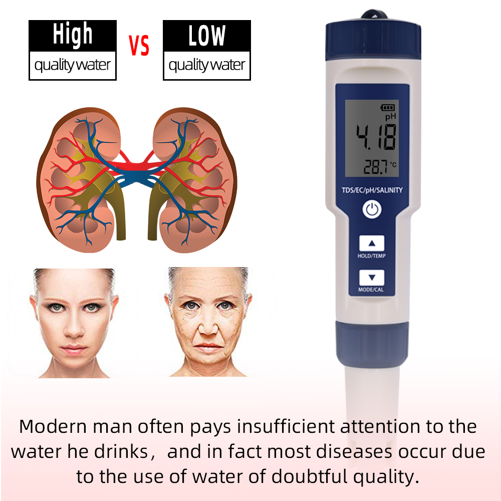 5-in-1 EC TDS Zoutgehalte Temp - Ph Meter Digital Water Tester recensie en prijs